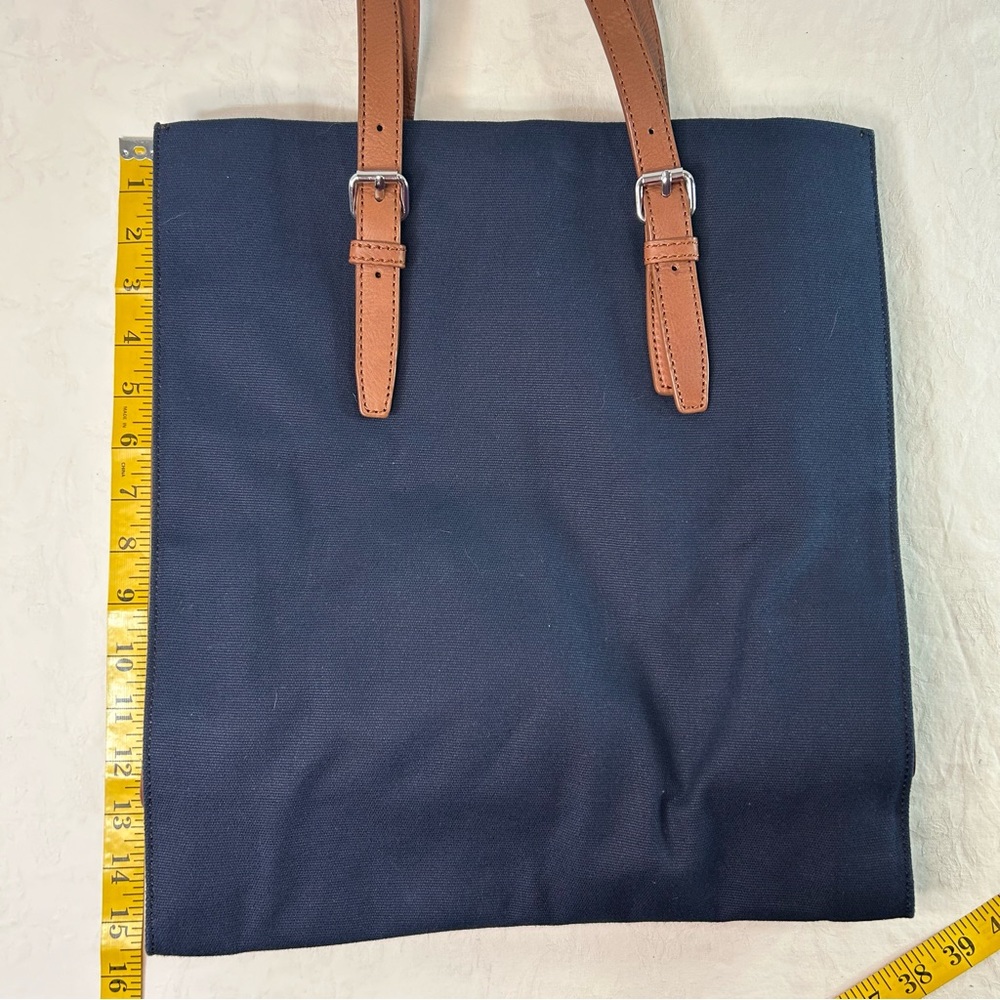 Talbots Blue canvas with Tan leather trim and Handles Tote Shoulder Bag - Picture 8 of 10